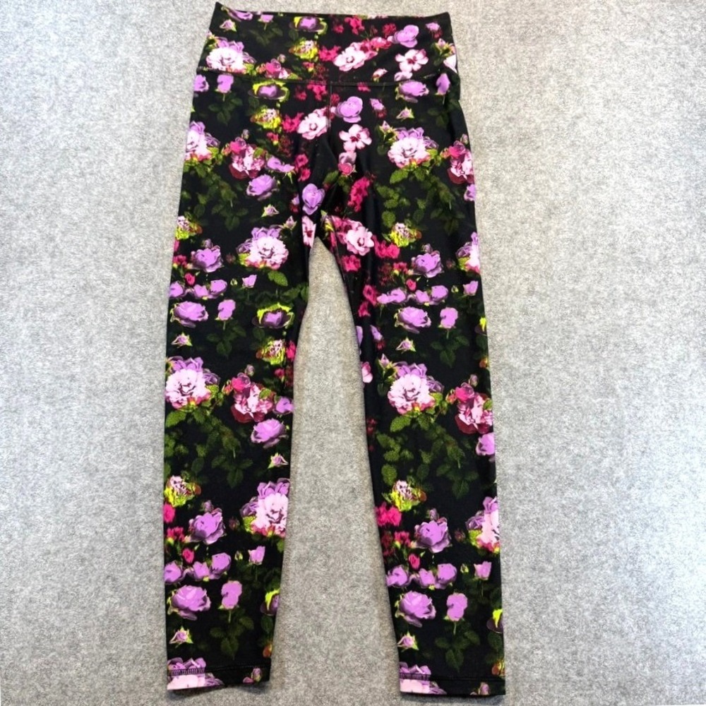 Old Navy Active PowerSoft‎ High-Rise Floral Leggings Go-Dry Pink Purple Medium